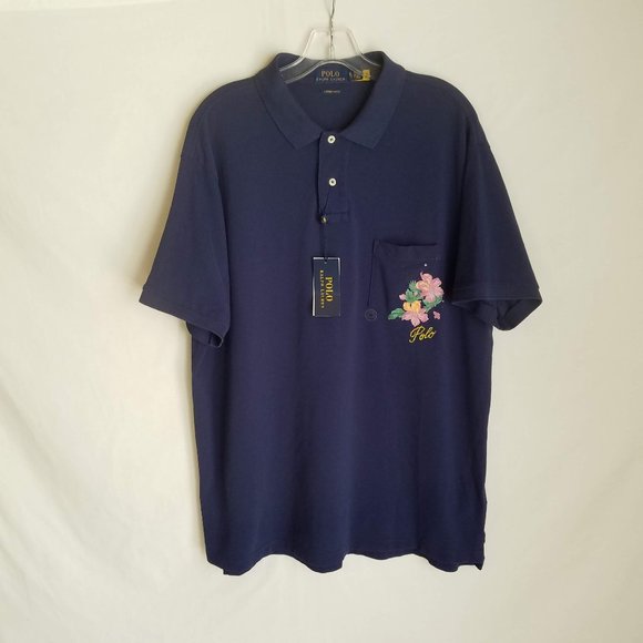 NEW Polo Ralph Lauren Floral Painted Design Polo Shirt Mens Custom Slim Fit XL - Picture 2 of 7